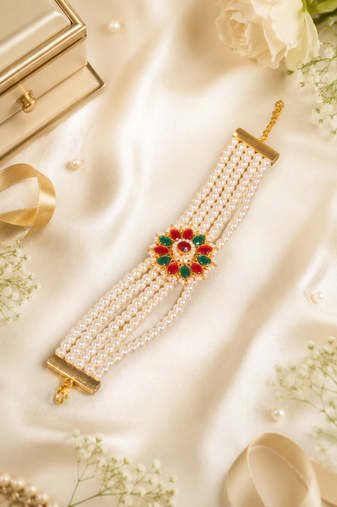 Royal Floral Pearl Hand Bracelet