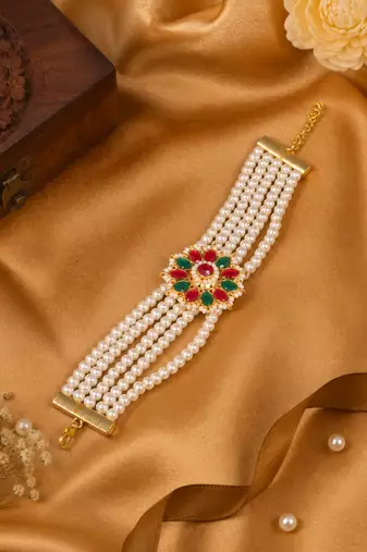 Royal Floral Pearl Hand Bracelet