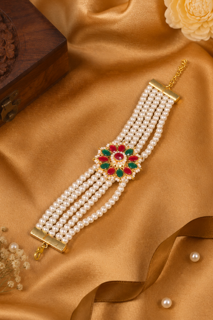 Royal Floral Pearl Hand Bracelet