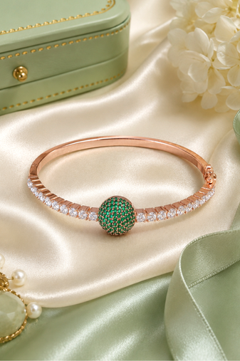 Rose Gold Finish Emerald Orbit American Diamond Bracelet
