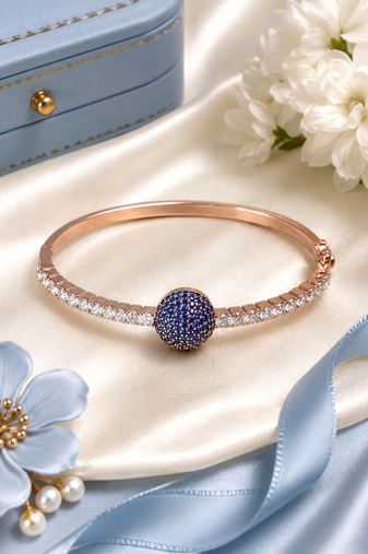Rose gold finish sapphire orbit american diamond bracelet
