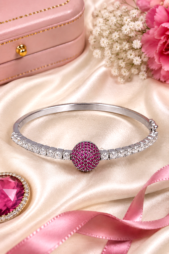 Rhodium finish crimson american diamond bracelet