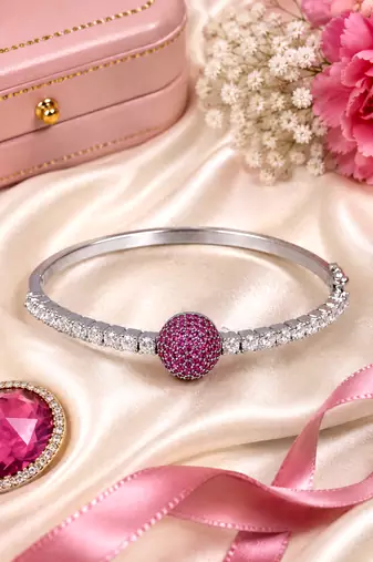 Rhodium finish crimson american diamond bracelet