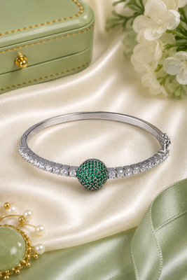 Rhodium finish emerald american diamond bracelet 1