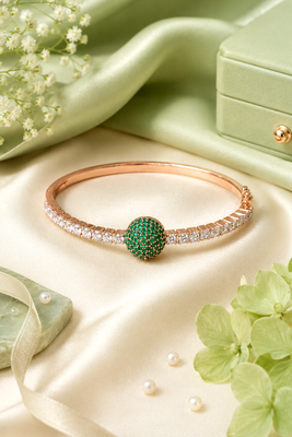 Rose Gold Finish Emerald Orbit American Diamond Bracelet 2