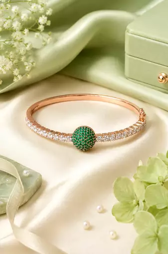 Rose Gold Finish Emerald Orbit American Diamond Bracelet