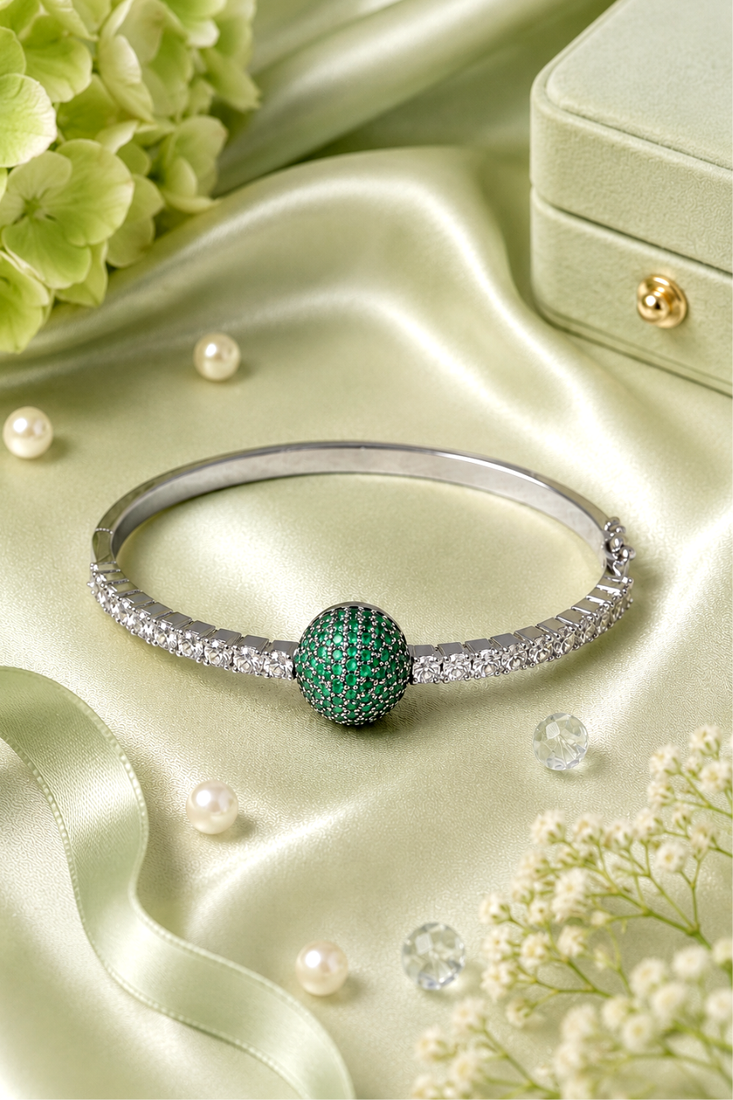 Rhodium finish emerald american diamond bracelet