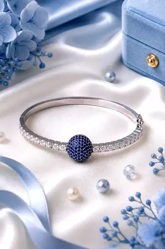 Rhodium finish sapphire american diamond bracelet