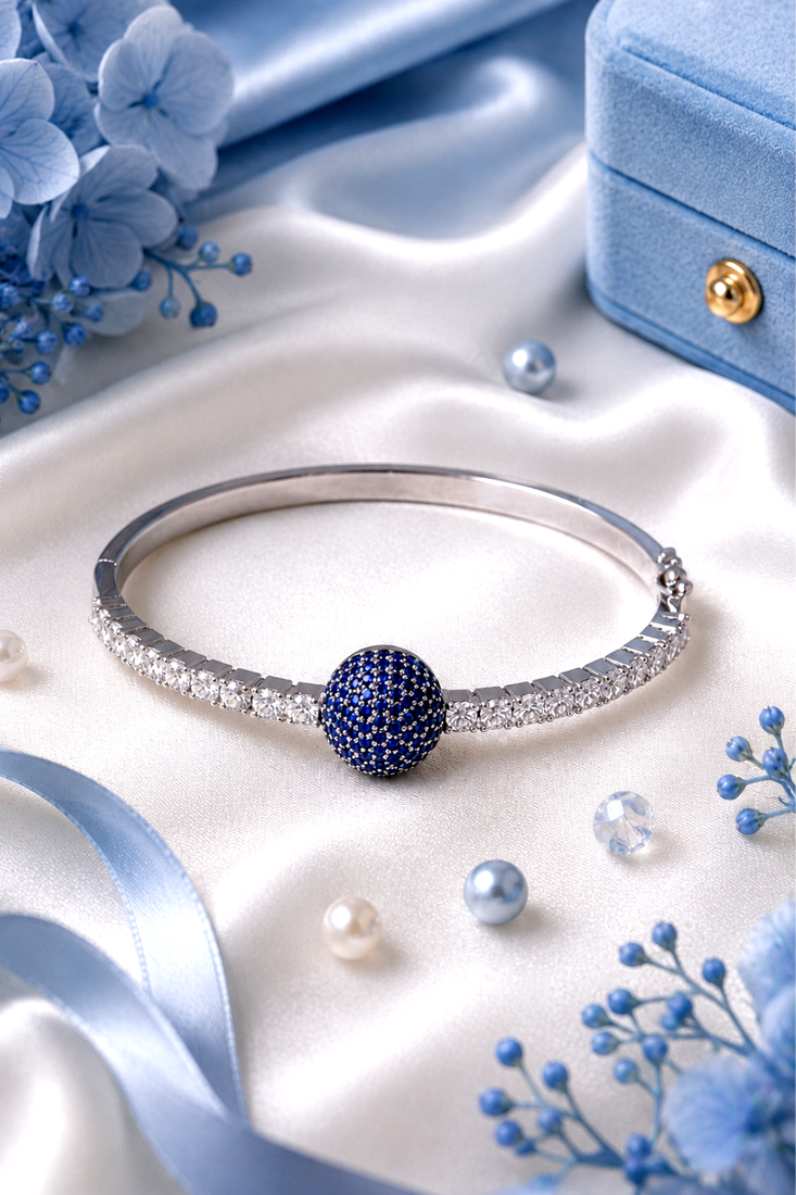 Rhodium finish sapphire american diamond bracelet