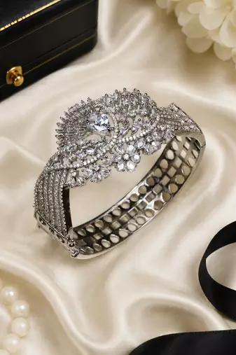 Rhodium Finish Celestial Bloom American Diamond Bracelet