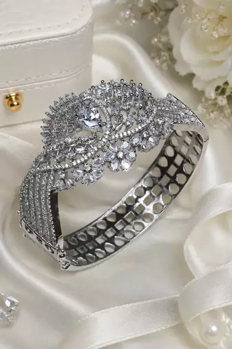 Rhodium Finish Celestial Bloom American Diamond Bracelet