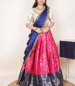 South Indian Style Half Saree With Beads & Hand Work Blouse & Dupatta for Women