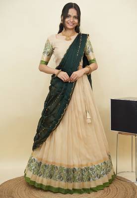 South Indian Style Half Saree With Blouse & Dupatta for Women 1