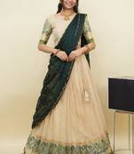 South Indian Style Half Saree With Blouse & Dupatta for Women