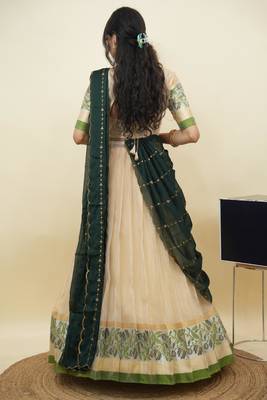 South Indian Style Half Saree With Blouse & Dupatta for Women 2