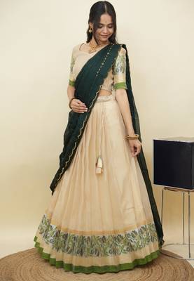 South Indian Style Half Saree With Blouse & Dupatta for Women 3