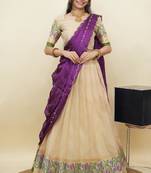 South Indian Style Half Saree With Blouse & Dupatta for Women
