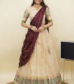 South Indian Style Half Saree With Blouse & Dupatta for Women