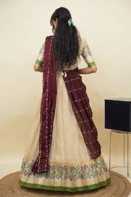 South Indian Style Half Saree With Blouse & Dupatta for Women 2