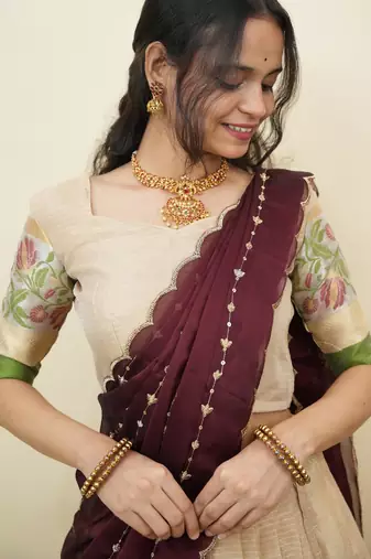 South Indian Style Half Saree With Blouse & Dupatta for Women