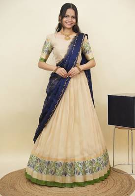 South Indian Style Half Saree With Blouse & Dupatta for Women 1