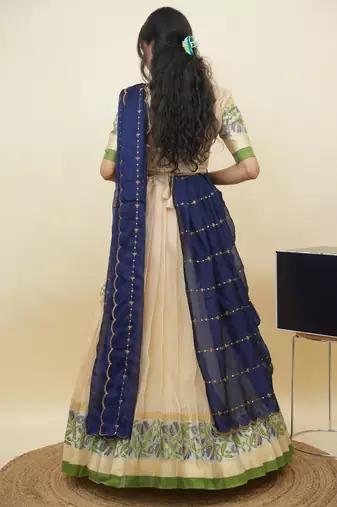 South Indian Style Half Saree With Blouse & Dupatta for Women