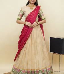 South Indian Style Half Saree With Blouse & Dupatta for Women
