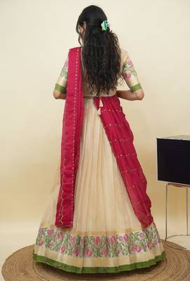 South Indian Style Half Saree With Blouse & Dupatta for Women 2