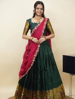 South Indian Style Half Saree With Blouse & Dupatta for Women 1