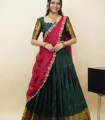 South Indian Style Half Saree With Blouse & Dupatta for Women