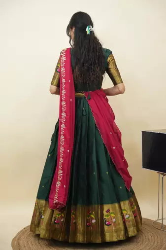 South Indian Style Half Saree With Blouse & Dupatta for Women