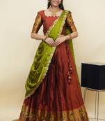 South Indian Style Half Saree With Blouse & Dupatta for Women