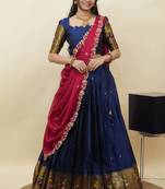 South Indian Style Half Saree With Blouse & Dupatta for Women