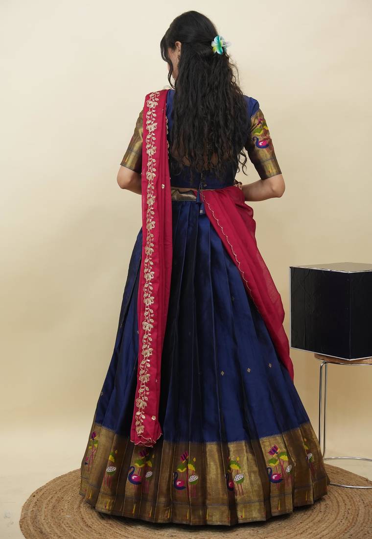 South Indian Style Half Saree With Blouse & Dupatta for Women