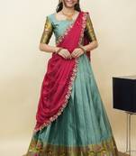 South Indian Style Half Saree With Blouse & Dupatta for Women