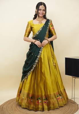 South Indian Style Half Saree With Blouse & Dupatta for Women 1