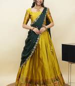 South Indian Style Half Saree With Blouse & Dupatta for Women