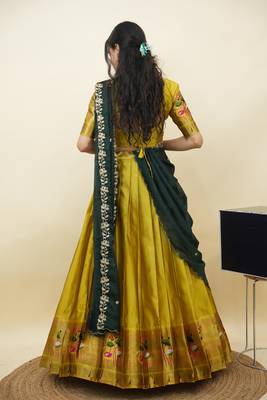 South Indian Style Half Saree With Blouse & Dupatta for Women 2