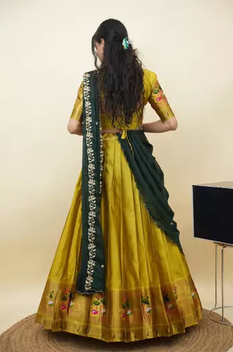 South Indian Style Half Saree With Blouse & Dupatta for Women