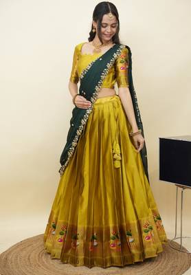 South Indian Style Half Saree With Blouse & Dupatta for Women 3