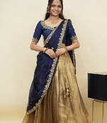 South Indian Style Half Saree With Beads & Hand Work Blouse & Dupatta for Women