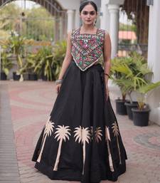 Black Roman Fabric Kutchi Gamthi Embroidered Chaniya choli for navratri