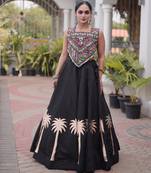 Black Roman Fabric Kutchi Gamthi Embroidered Chaniya choli for navratri