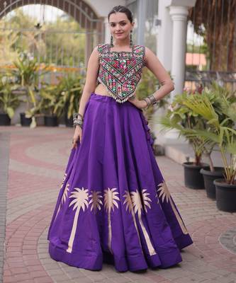 Purple Roman Fabric Kutchi Gamthi Embroidered Chaniya choli for navratri 2