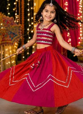 Pink premium roman silk navratri lehenga choli set for girls | fully flared festive wear 1