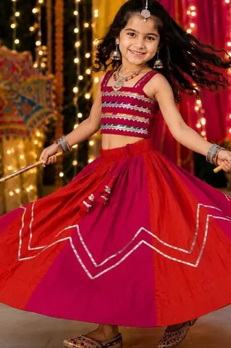 Pink premium roman silk navratri lehenga choli set for girls | fully flared festive wear