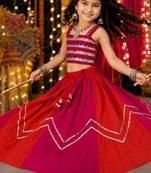 Pink premium roman silk navratri lehenga choli set for girls | fully flared festive wear