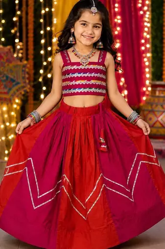 Pink premium roman silk navratri lehenga choli set for girls | fully flared festive wear