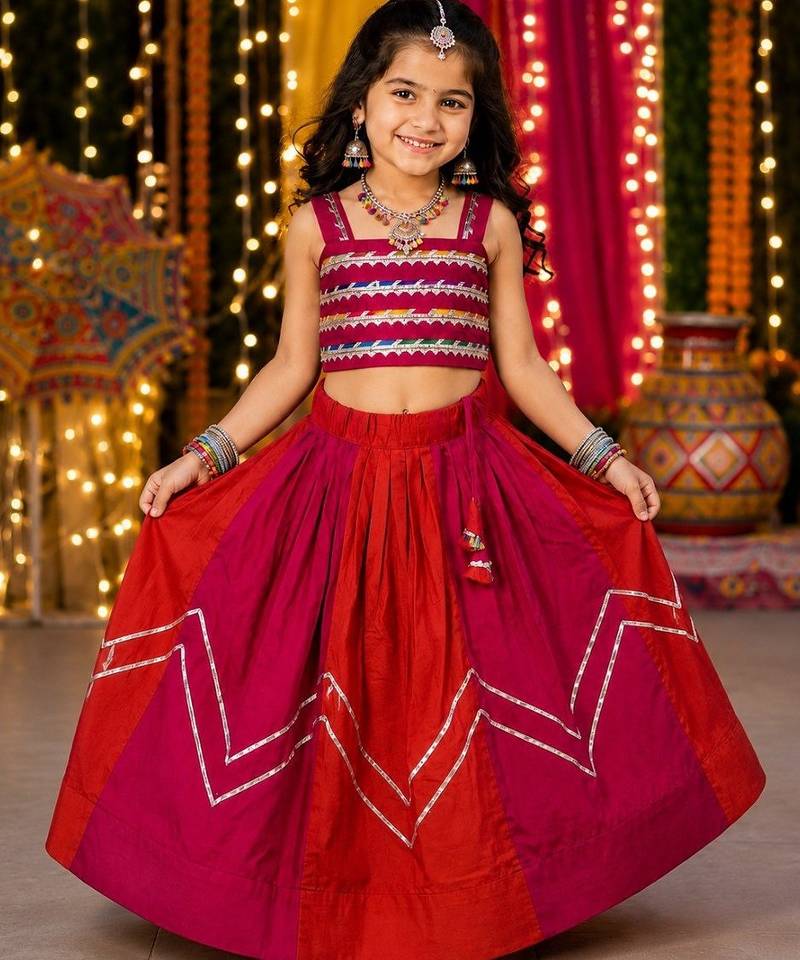 Pink premium roman silk navratri lehenga choli set for girls | fully flared festive wear