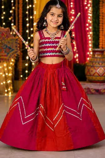 Pink premium roman silk navratri lehenga choli set for girls | fully flared festive wear